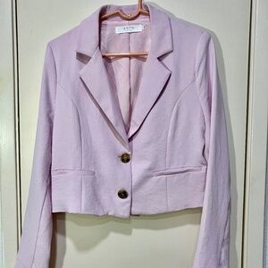 NEW ASTR THE LABEL LARGE CROPPED LINED 2 BUTTON BLAZER PALE PINK LARGE